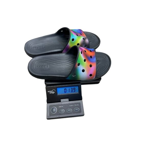 Crocs Slide Sandals Solarized Black Colorful Graphic Slides Men’s 11 Multicolor - Picture 5 of 5